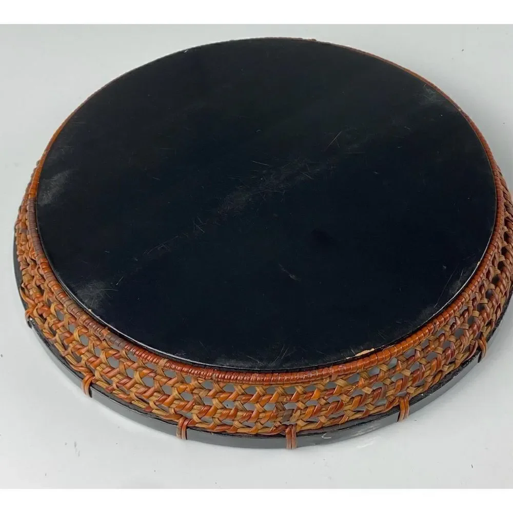 Vintage Japanese Lacquered Hand Painted Wooden Tray with Wicker Sides DR1647